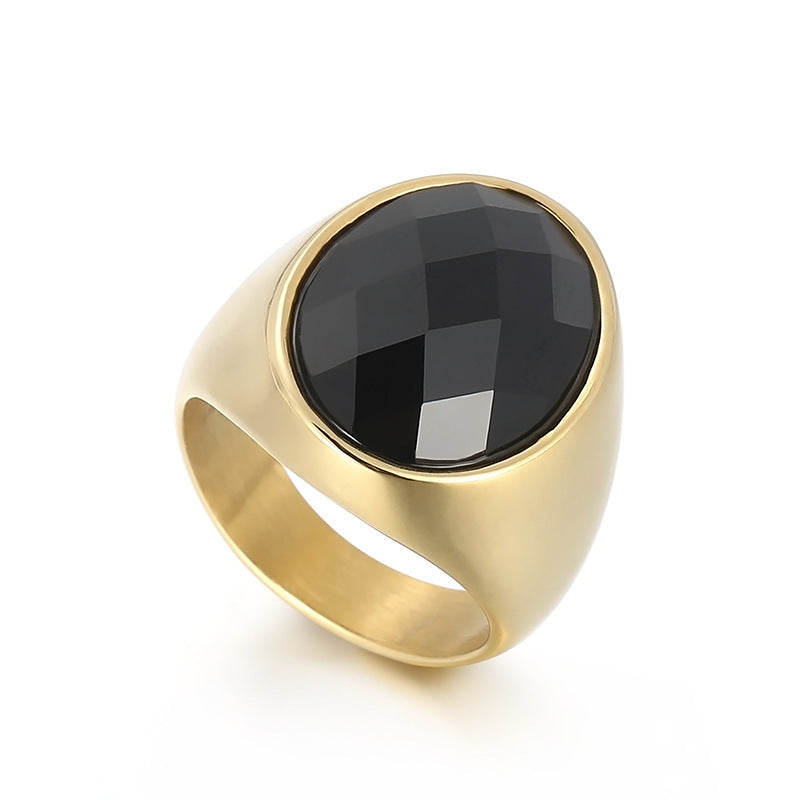 Elegant and personalized oval glass ring for women, retro electroplated titanium steel jewelry