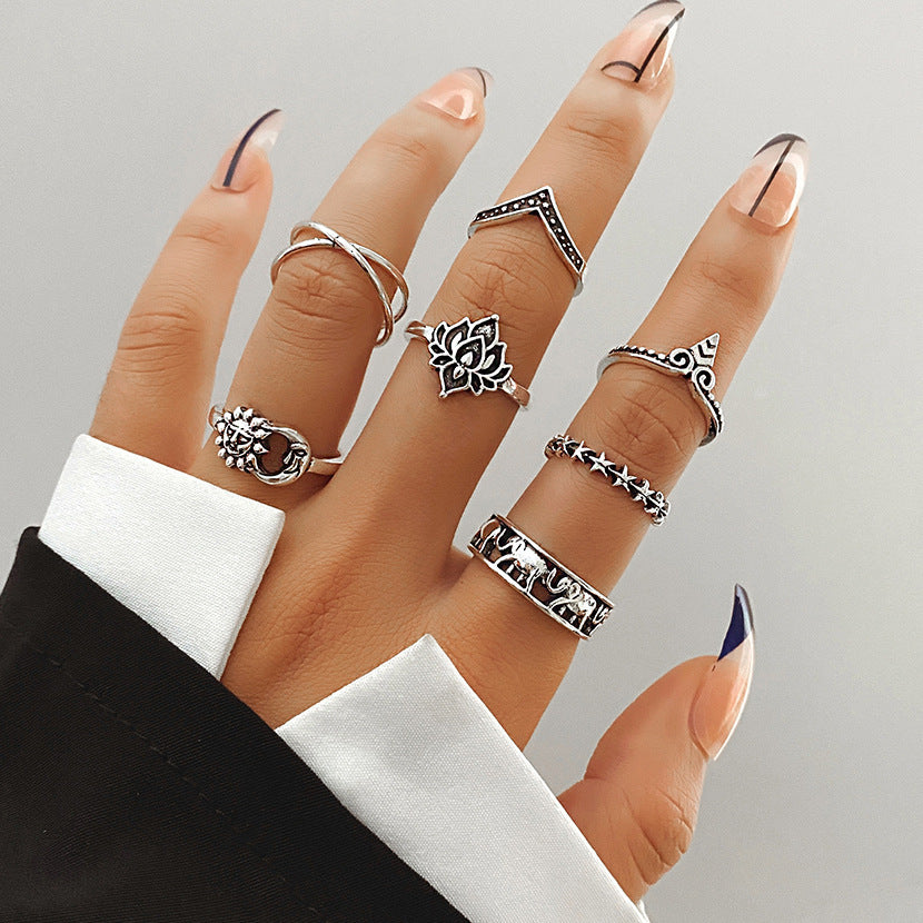 Fashionable butterfly and snake ring combination