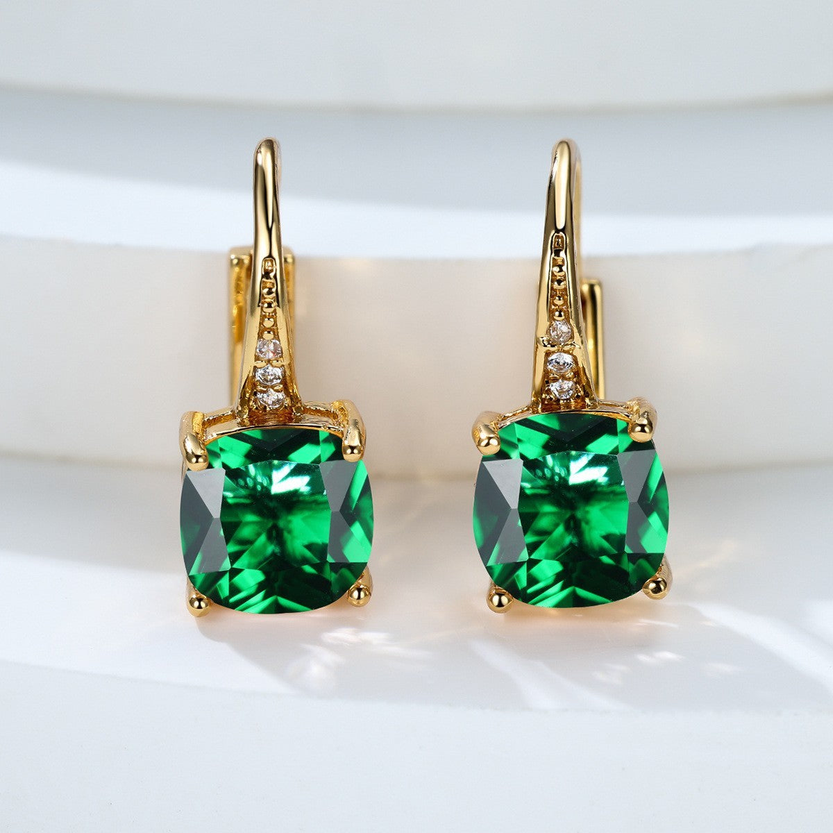 Korean style zircon inlaid square hook earrings