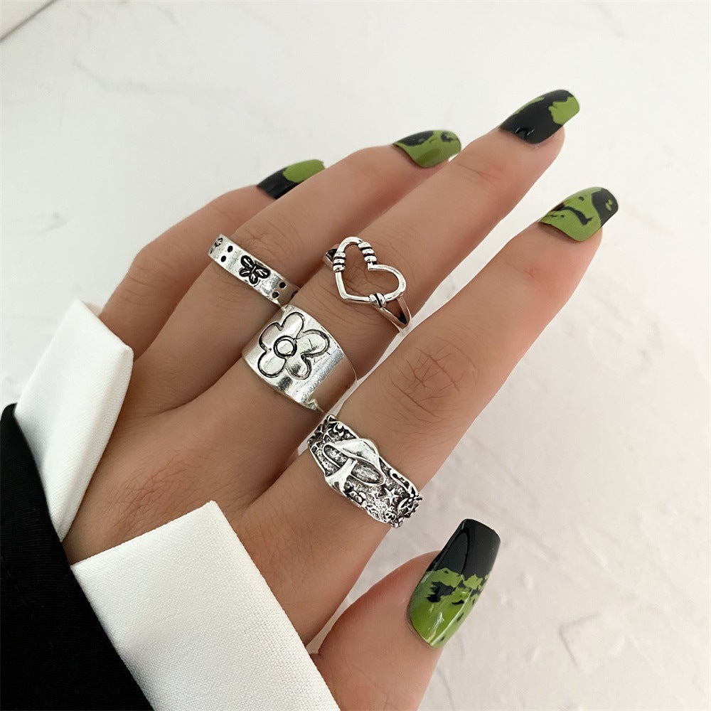 Fashionable butterfly and snake ring combination