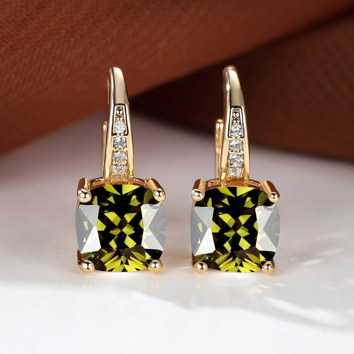 Korean style zircon inlaid square hook earrings