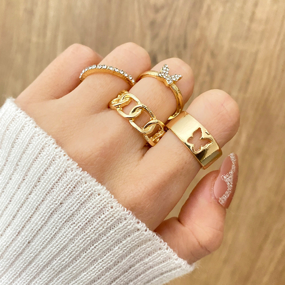 Creative retro hollow butterfly shaped full diamond ring
