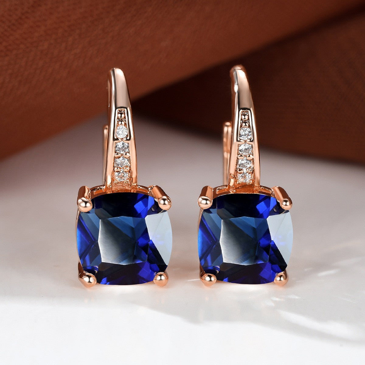 Korean style zircon inlaid square hook earrings