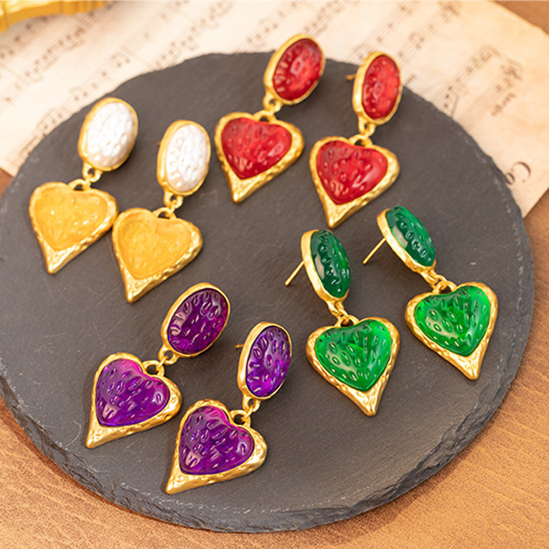 Boucles d’oreilles ovales plissées en forme de cœur d’amour - NovaShop NovaShop Purple Bigbuy