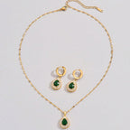 Retro Hong Kong Style White Jade Set - Matching Necklace and Earrings