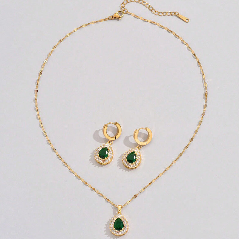 Retro Hong Kong Style White Jade Set - Matching Necklace and Earrings