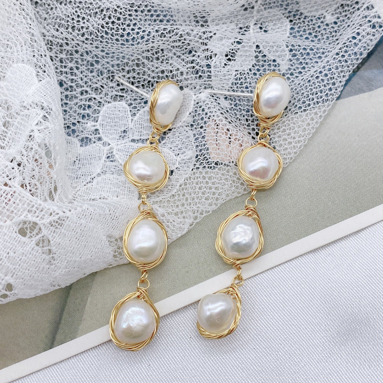 Natural Real Pearl Ins Long Female Tassel Simple Temperament Personalized Earrings
