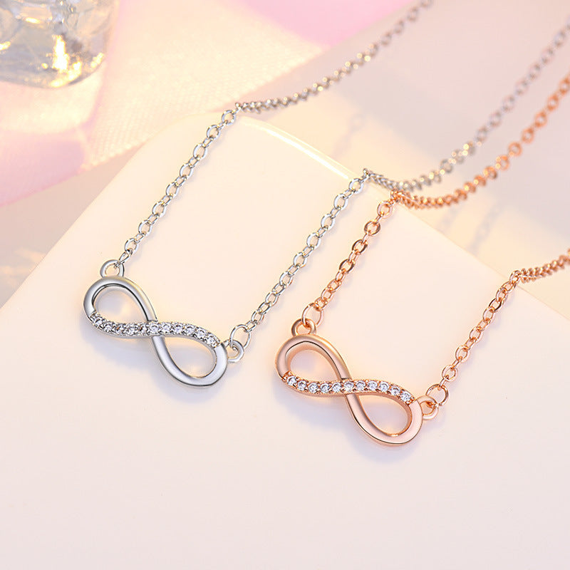 Japanese and Korean Sweet Art Style Micro Rhinestone Figure 8 Shape Clavicle Necklace