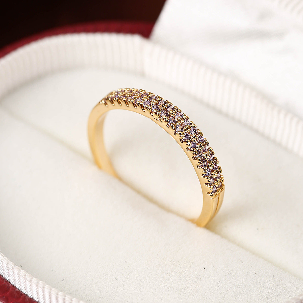 Elegant Simple Copper Ring with Inlaid Colorful Zircon