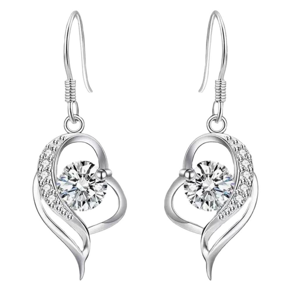 Elegant and simple heart-shaped earrings with micro-inlaid zircons
