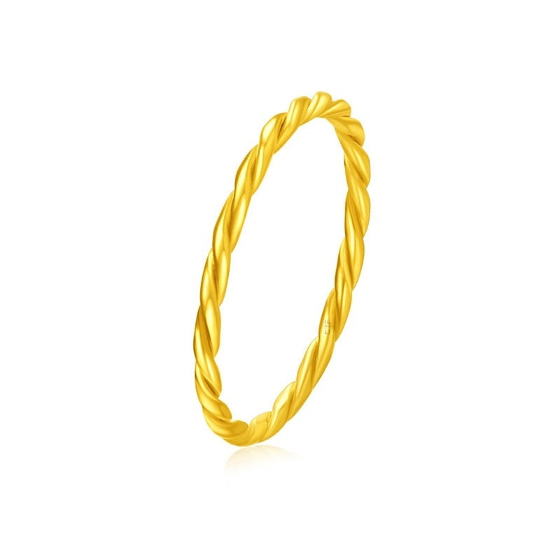 Simple Bracelet and Ring for Women in Gold Brass, Trendy Style