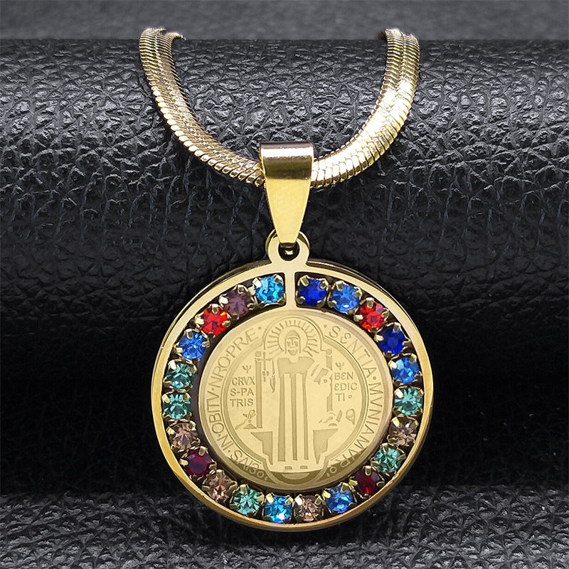 Collier Pendentif Médaille Saint Benoît en Acier Inoxydable - NovaShop NovaShop Silver / 50cm Bigbuy