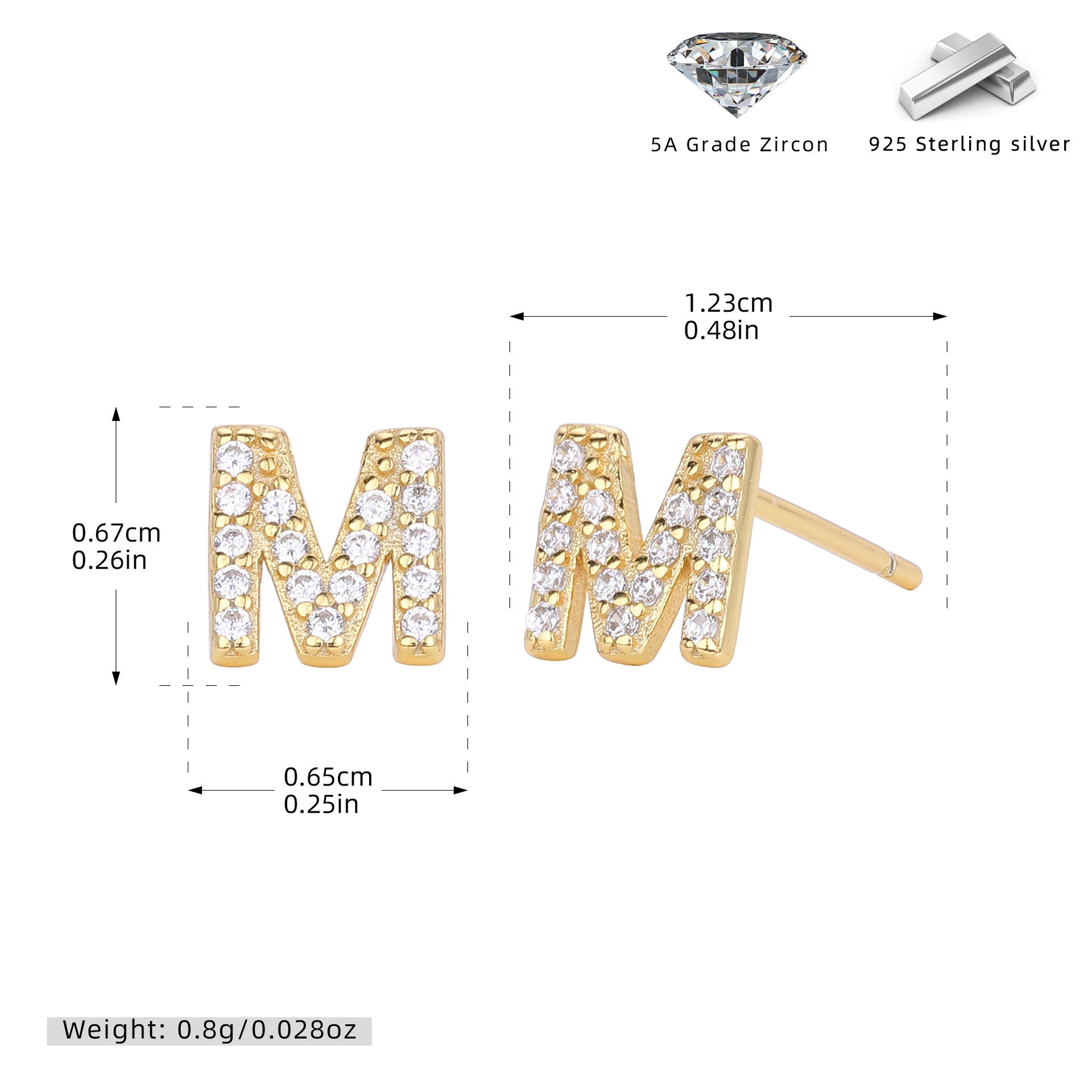 Boucles d’oreilles puces élégantes pour femmes avec lettres - NovaShop NovaShop Gold M / 925 Silver Bigbuy