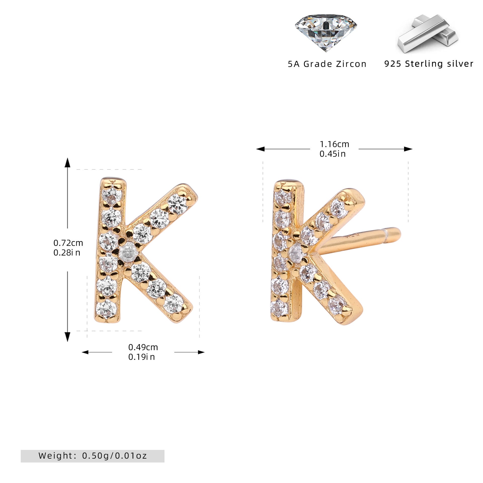 Boucles d’oreilles puces élégantes pour femmes avec lettres - NovaShop NovaShop Gold K / 925 Silver Bigbuy