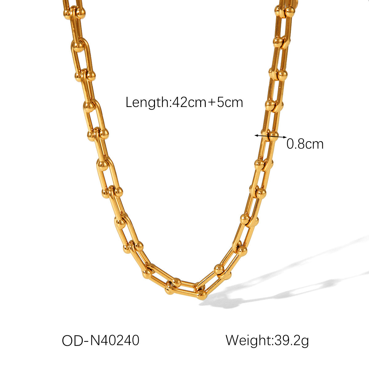 Set including necklace, horseshoe chain bracelet and earrings is made of high quality stainless steel