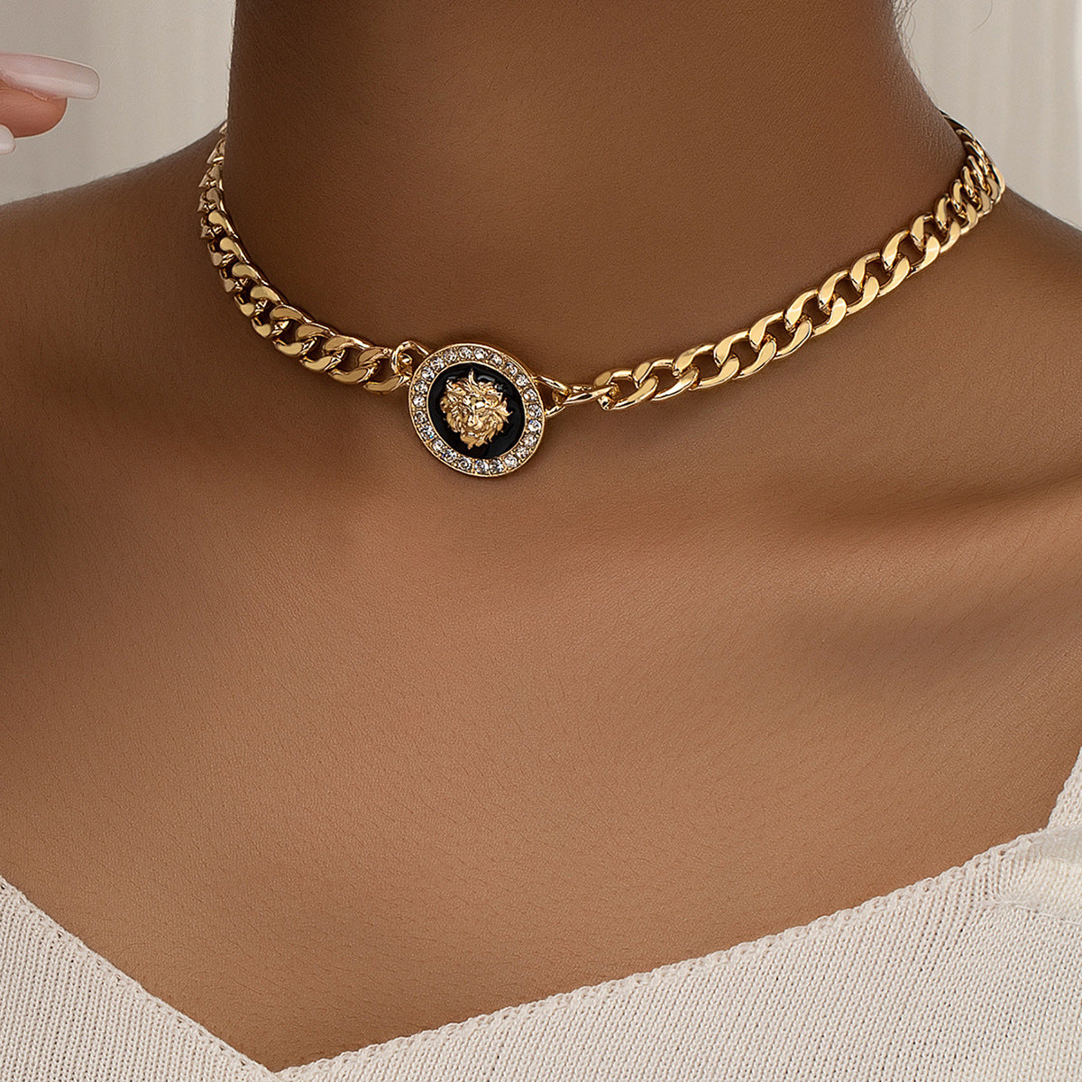High-End Lion Head Necklace with Diamonds