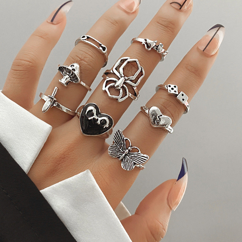 Fashionable butterfly and snake ring combination