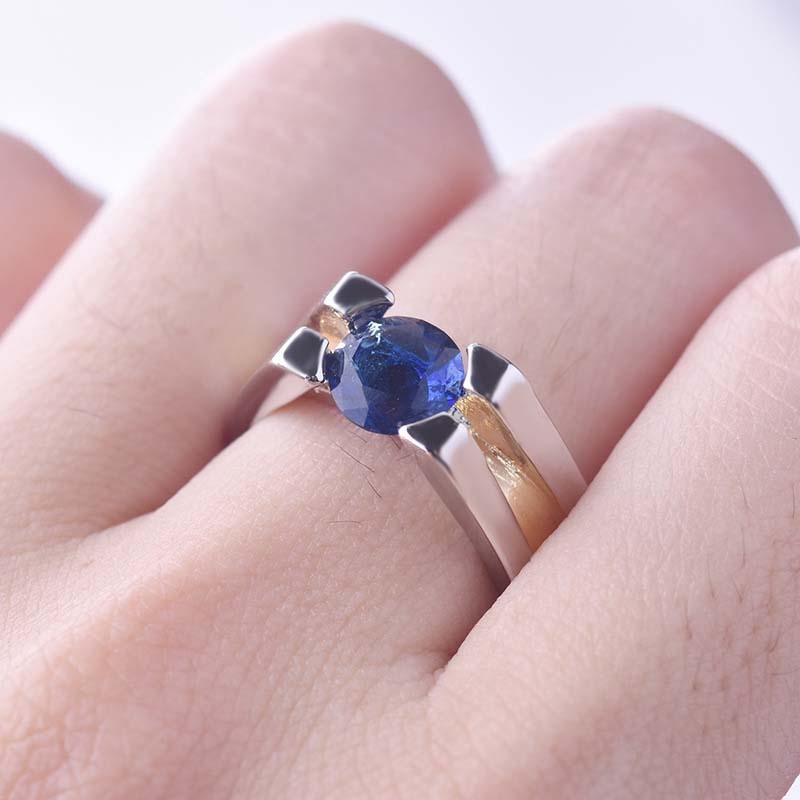 Creative Geometric Two-Tone Women's Ring with Sapphire