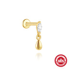 S925 sterling silver ear stud with rhinestone inlaid and hollow lotus flower
