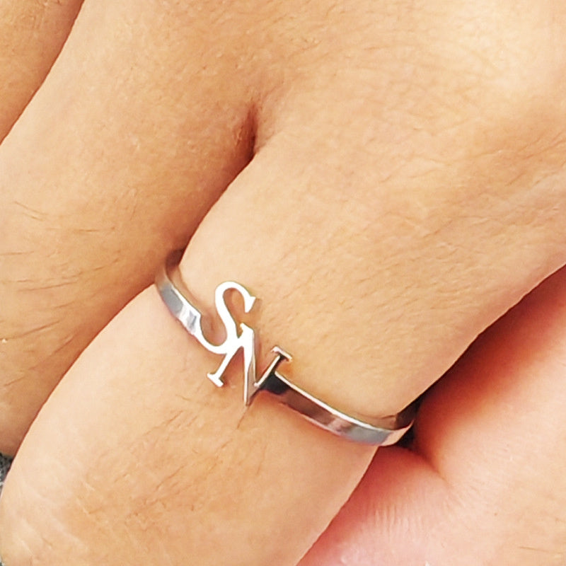 Personalized 2 Letter Ring, Electroplated Personality Ring