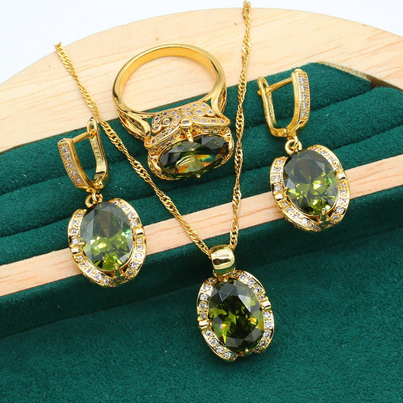 Feminine zirconia jewelry set fully encrusted with rhinestones
