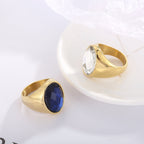Elegant and personalized oval glass ring for women, retro electroplated titanium steel jewelry