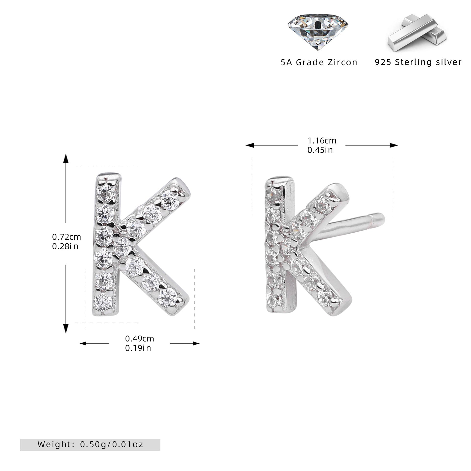 Boucles d’oreilles puces élégantes pour femmes avec lettres - NovaShop NovaShop Platinum K / 925 Silver Bigbuy