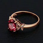 18k Rose Gold Plated Copper Butterfly Women's Ring with Red and Blue Heart Details