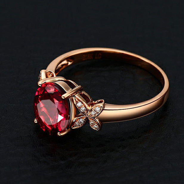 18k Rose Gold Plated Copper Butterfly Women's Ring with Red and Blue Heart Details