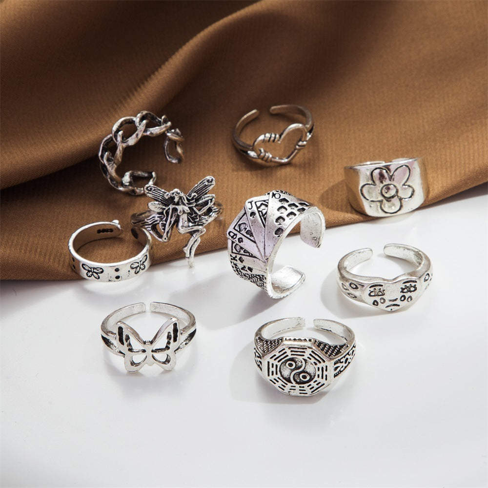 Fashionable butterfly and snake ring combination