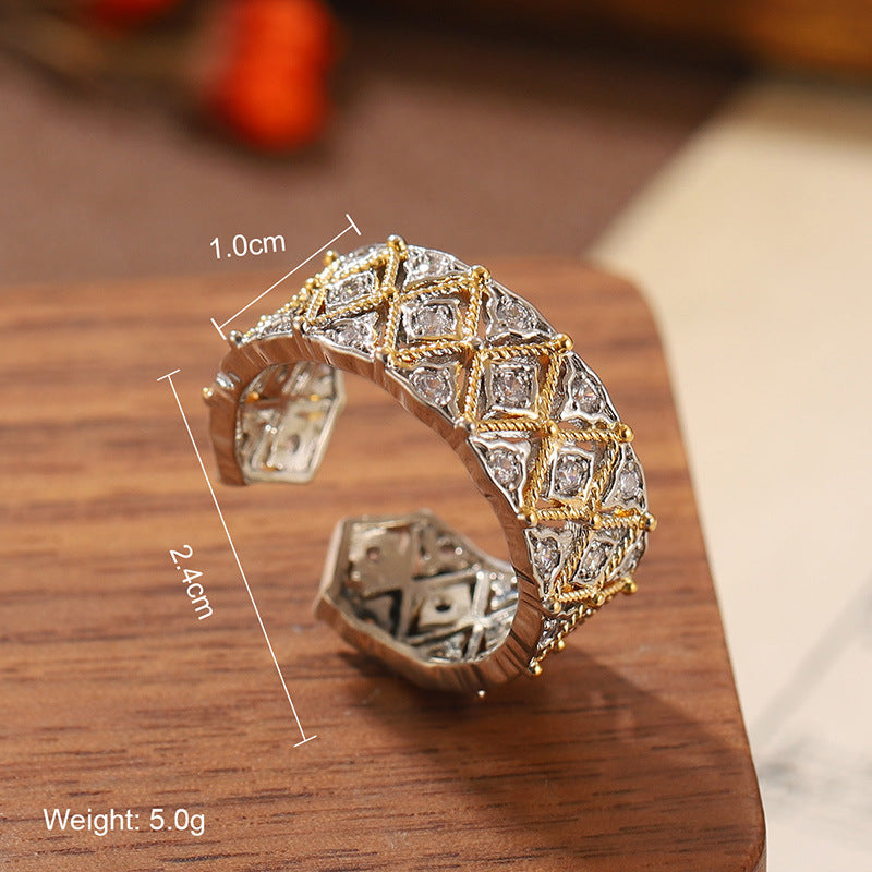 High quality natural stone geometric ring, versatile, retro, light-resistant