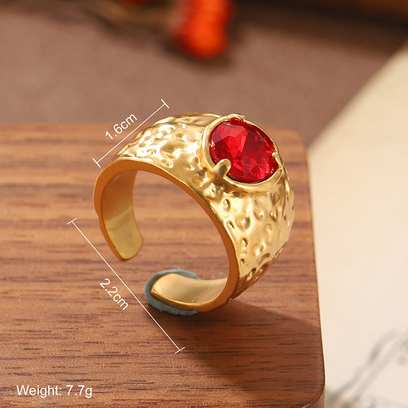 High quality natural stone geometric ring, versatile, retro, light-resistant