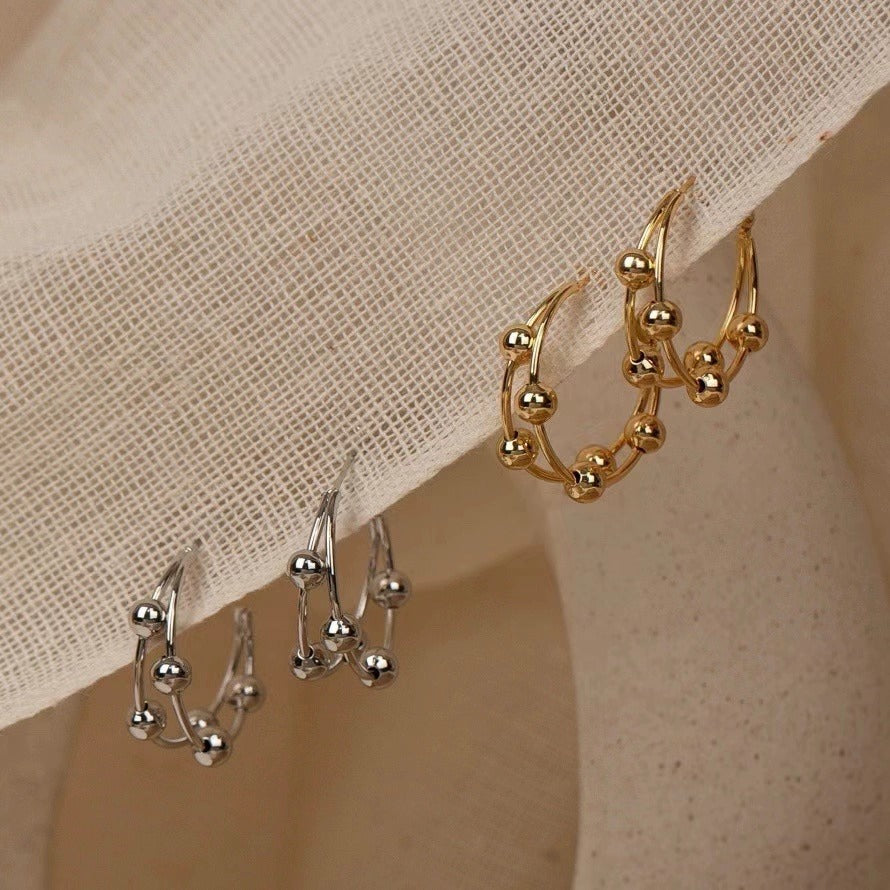 Boucles d’oreilles créoles en perles métalliques, style féminine - NovaShop NovaShop Silver Bigbuy