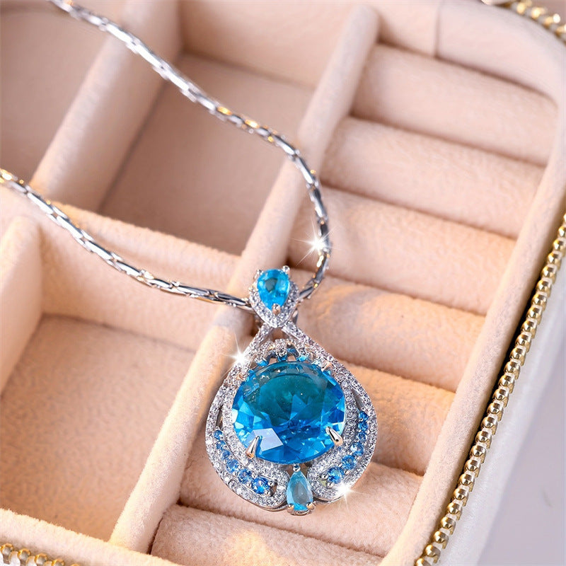 Collier pour femme simple et élégant avec pendentif à grands cristaux bleus - NovaShop NovaShop Blue Bigbuy