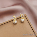 Geometric 925 silver earrings with zircon cross and heart and pearl