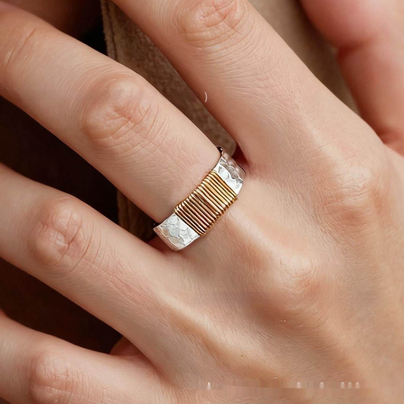 High quality vintage ring, simple irregular coil bracelet, wide face ring