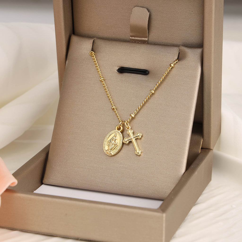 Gold Virgin Mary cross necklace