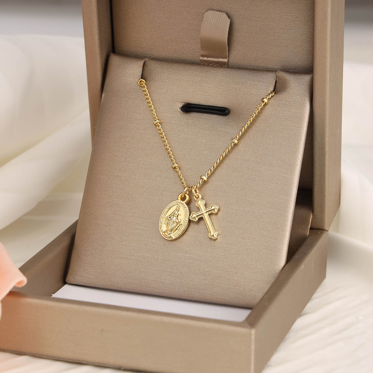 Gold Virgin Mary cross necklace