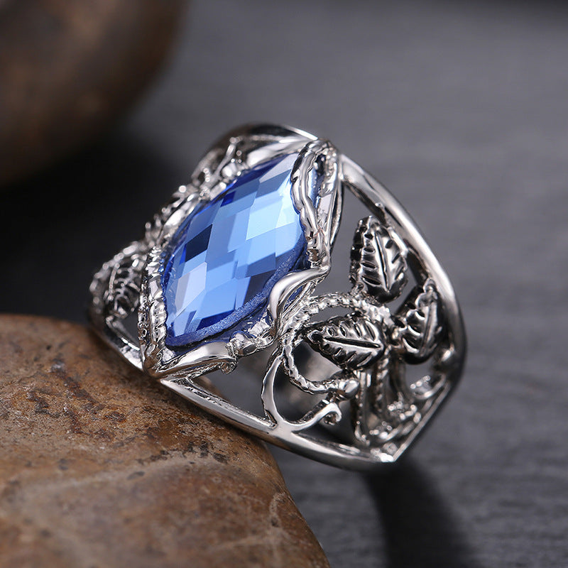 Women's Alloy Ring with Blue Crystal in Horse Eye Shape