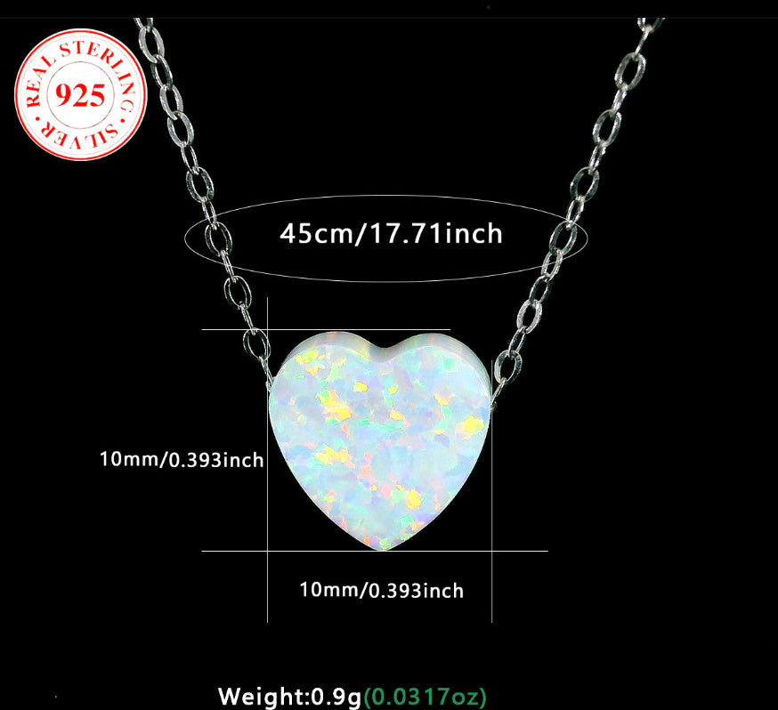 Heart-shaped opal pendant necklace for women