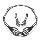 European and American Fashion Jewelry Dark Style Skull and Ghost Claw Necklace and Earrings