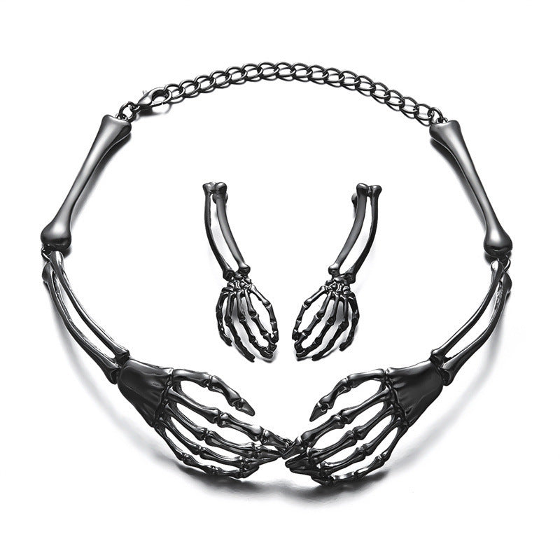 European and American Fashion Jewelry Dark Style Skull and Ghost Claw Necklace and Earrings