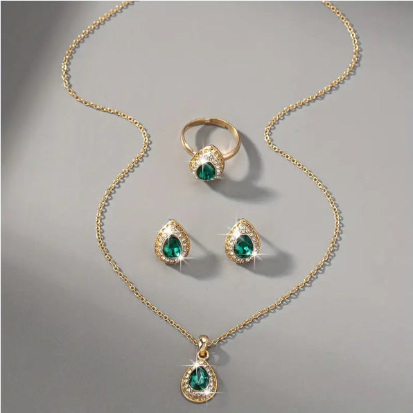 Jewelry set: matching necklace, earrings, ring and bracelet