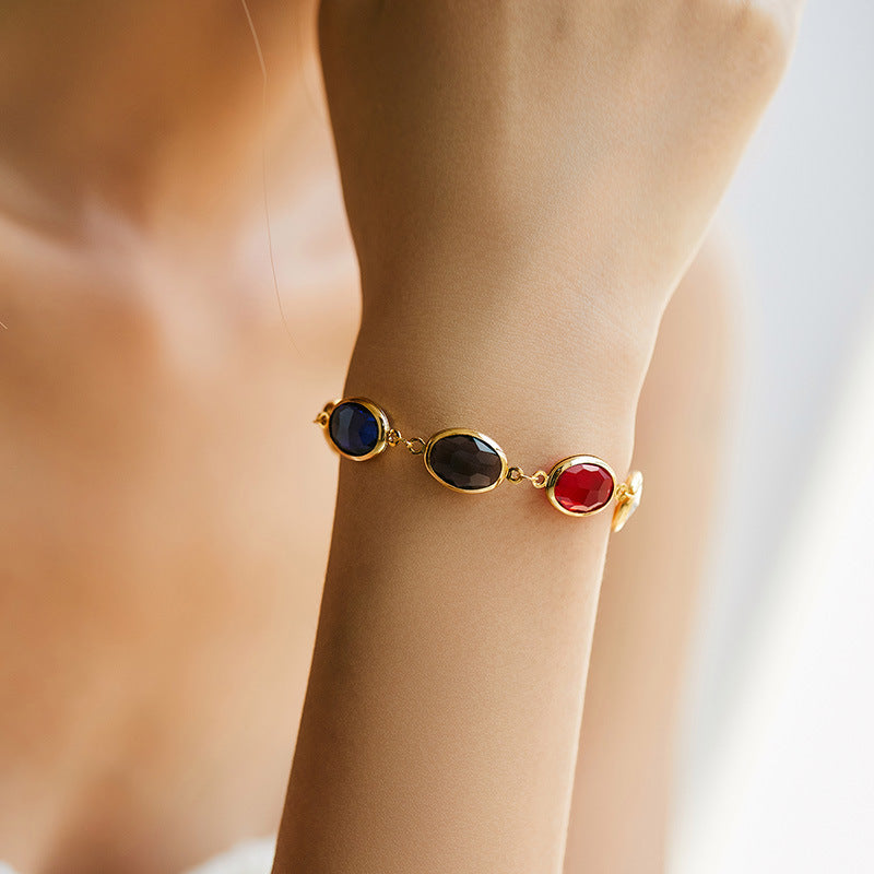 Lightweight Luxury Women's Embroidered Glass Bracelet