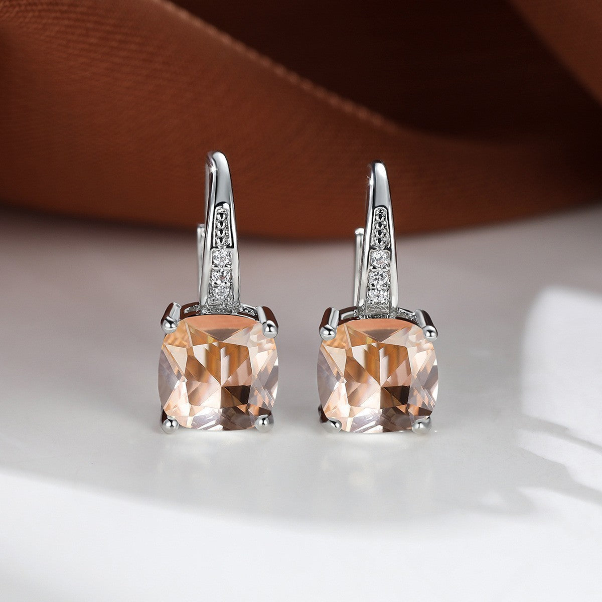 Korean style zircon inlaid square hook earrings
