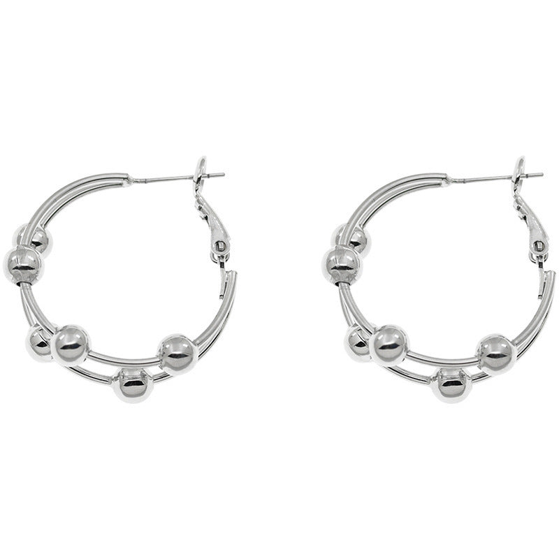Boucles d’oreilles créoles en perles métalliques, style féminine - NovaShop NovaShop Silver Bigbuy