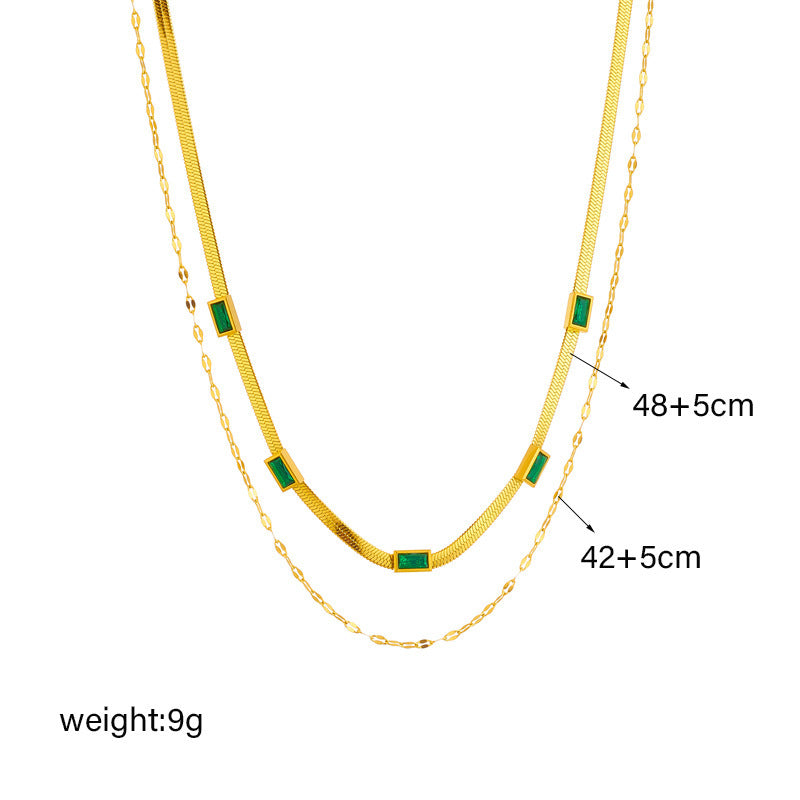 Collier rétro élégant double chaîne à lames jumelles avec diamant - NovaShop NovaShop Green Bigbuy