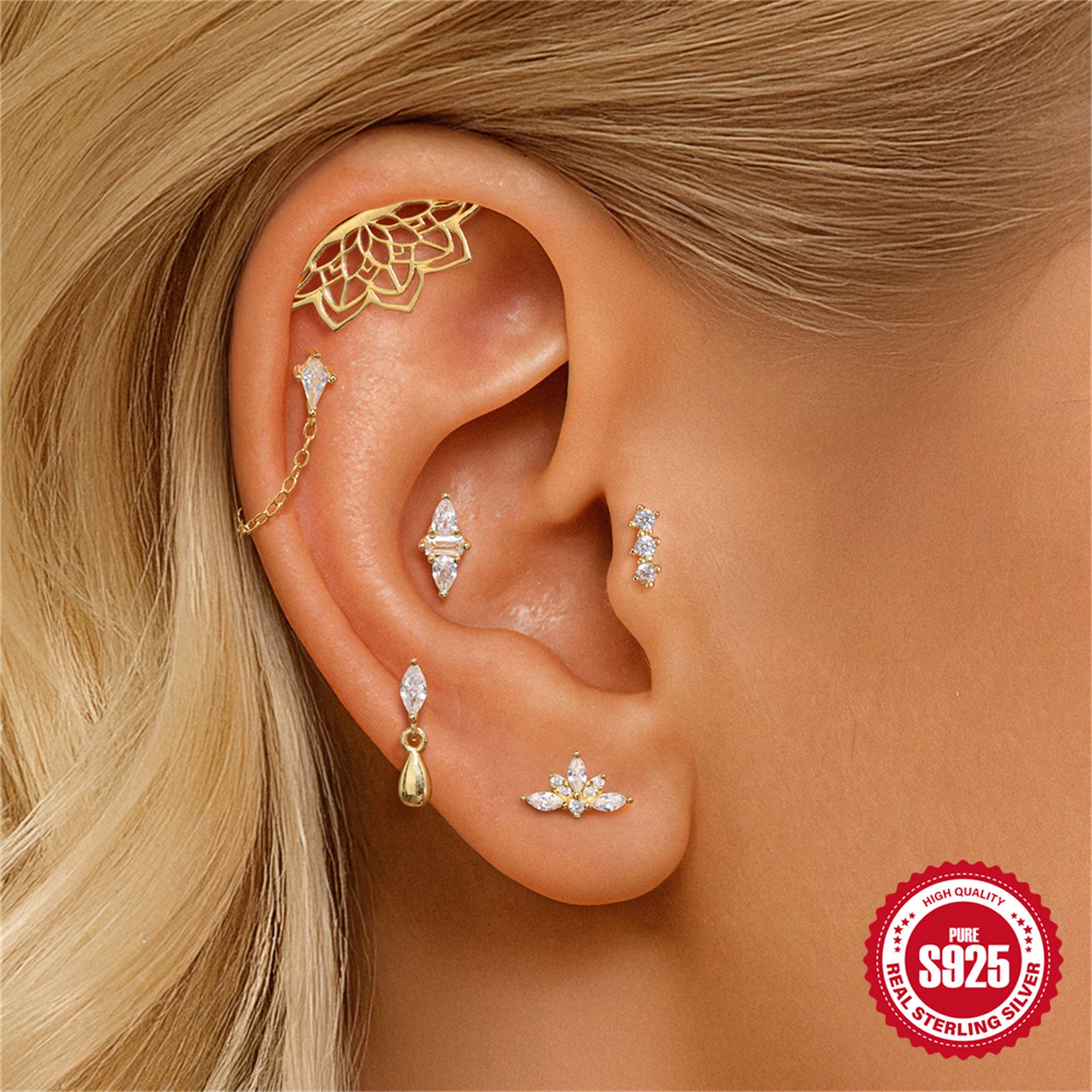 Boucles d’oreilles nœud géométrique en argent sterling S925 avec diamant - NovaShop NovaShop 4 Single Golden Bigbuy