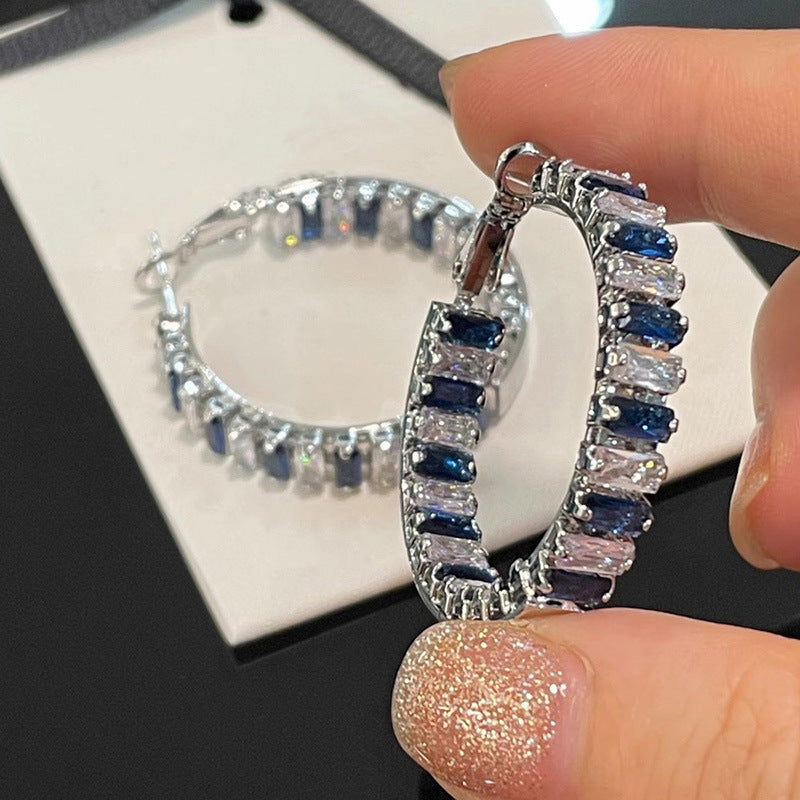 Large geometric quadrilateral hoop earrings with zircons