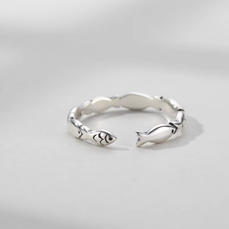 925 sterling silver women's ring combines vintage charm and symbolism with its unique carp fish design, a symbol of good luck.